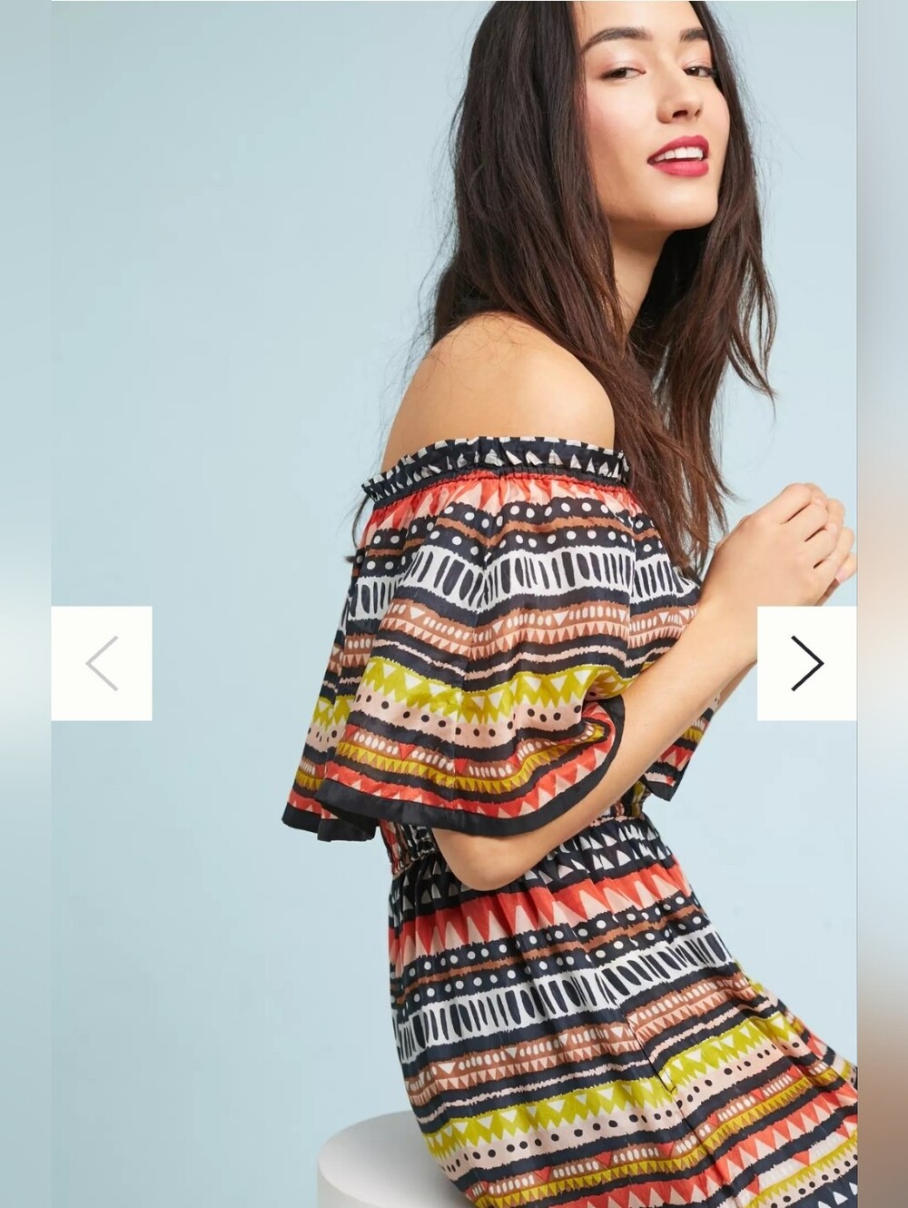 Ne Quittez Pas Off-Shoulder Multicolor Tribal Print Silk Dress Small Euc! Anthro